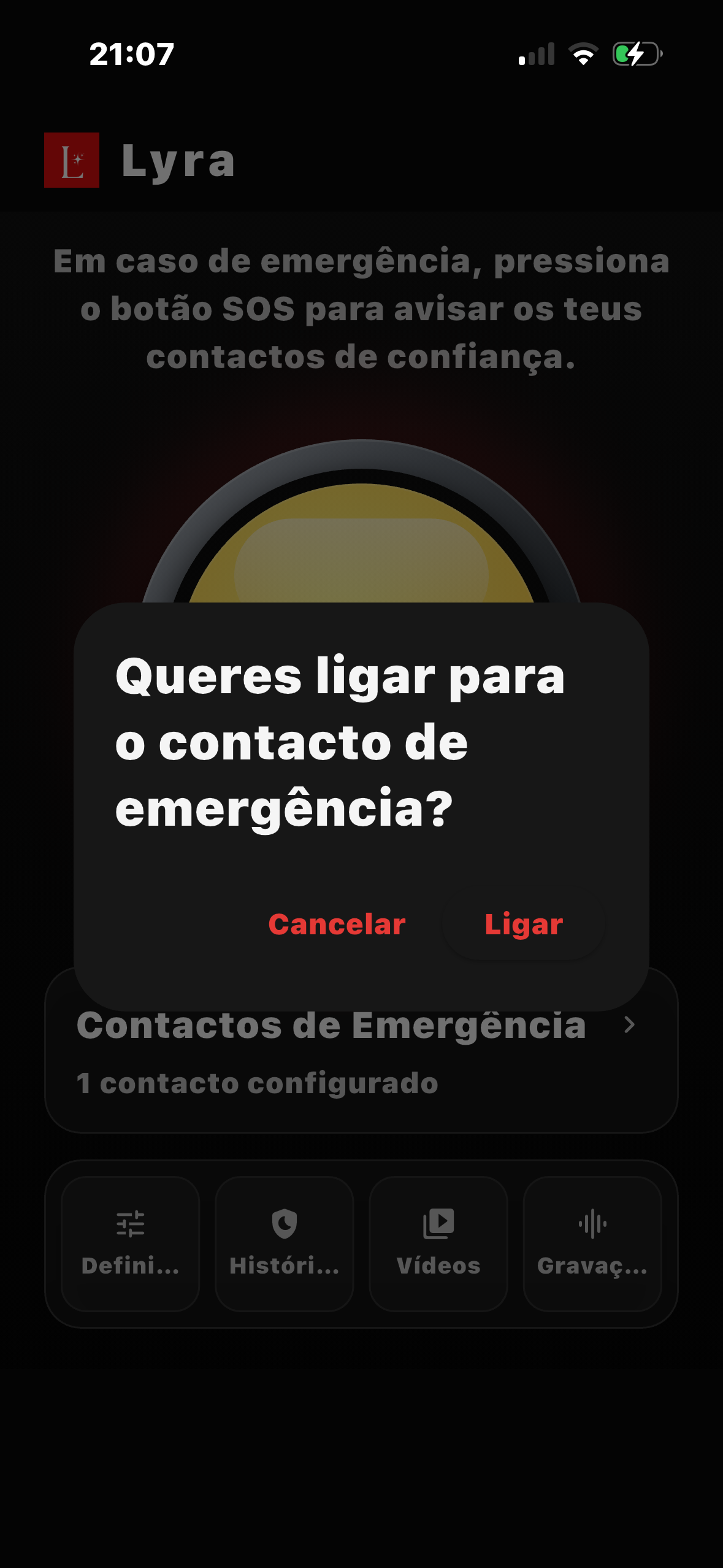 Definições com modo criança e contactos