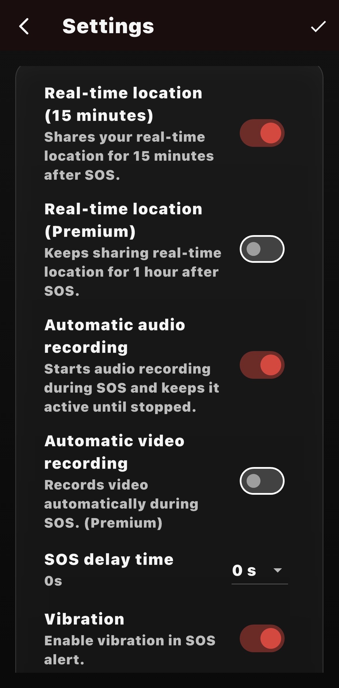 App settings screen